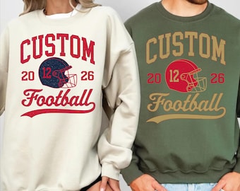 Custom School Football Sweatshirt or Hoodie, Personalized Team Name and Number, shp020