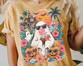 Retro Ghost Bubble Gum Distressed Design Shirt, Haunted House Tee, Ghost Halloween Top shp009