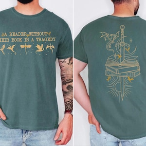 Comfort Colors Fantasy Reader Shirt, A Reader Without Their Book Is A Tragedy Tee, Dragon Rider Graphic, shp062 image 5