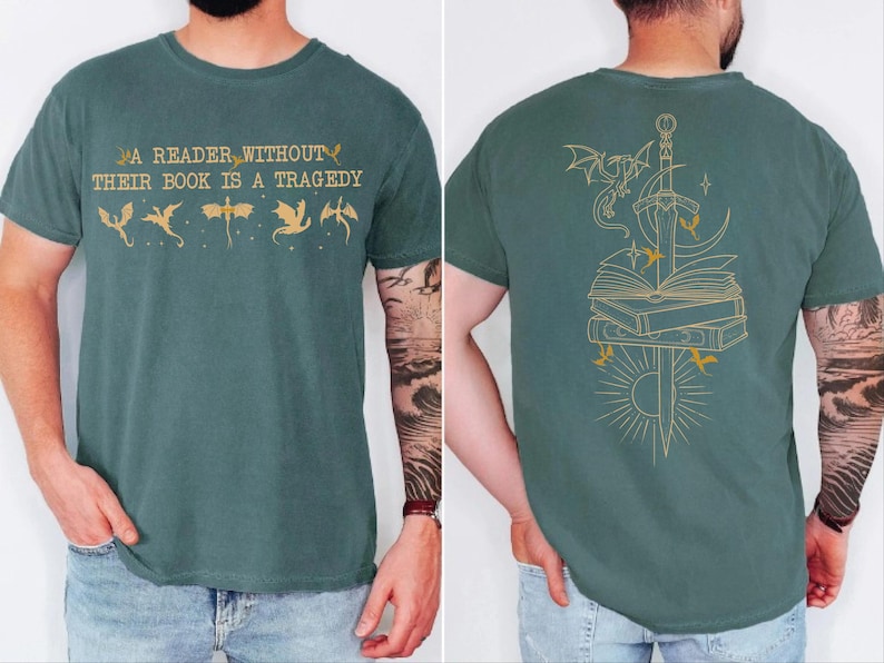 Comfort Colors Fantasy Reader Shirt, A Reader Without Their Book Is A Tragedy Tee, Dragon Rider Graphic, shp062 image 5