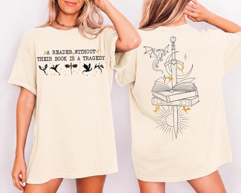 Comfort Colors Fantasy Reader Shirt, A Reader Without Their Book Is A Tragedy Tee, Dragon Rider Graphic, shp062 image 2