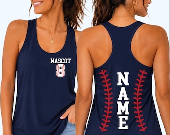 Custom Baseball Team Racerback: Number and Name Tank, Game Day Cheer Top shp033