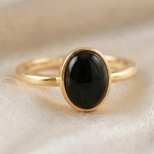 Natural Black Obsidian Ring, Oval Bezel Ring, Minimalist Solitaire Ring, Black Gemstone Ring, Gift for Her, Sterling Silver Ring