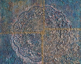 Original Abstract Acrylic Painting 50x50 Canvas with Texture and Gold Leaf Art