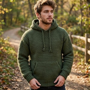 Crochet Hoodie Sweater Pattern, Oversized Pocket Pullover Tutorial (PDF)