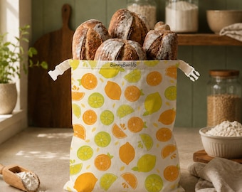 Bienenwachs Brotbeutel mit Blumenmuster - Aufbewahrung aus Bio-Baumwolle (43 cm x 33 cm)