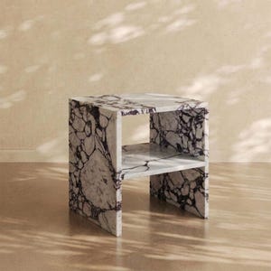Calacatta Marble Nightstand, Cube Side Table with Open Shelf, Modern Bedroom Accent Table, Natural Stone Furniture