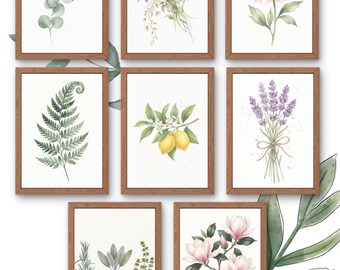 Watercolor Botanical Print Set: Gallery Wall Art (Digital Download)