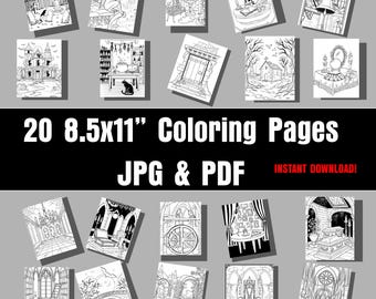 20 Gothic Coloring Book Pages (PRINTABLE)