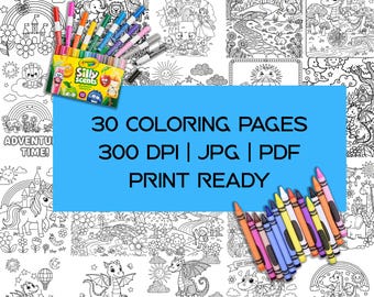 30 Kids Coloring Pages |  Digital Download