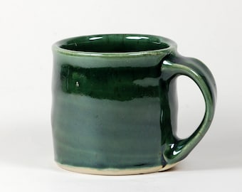 Dark green glaze coffee mug, white clay body