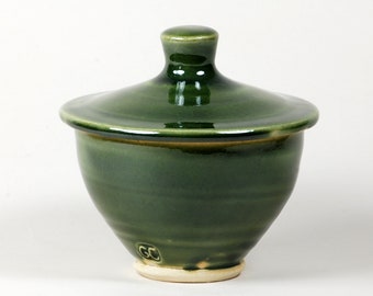 Green glaze sugar bowl, white clay body