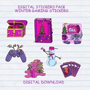 Digitala klistermärken för mysiga julspel, planeringsklistermärken för vintergamer PNG, söta kawaii-spelkontroller-clipart, GoodNotes-klistermärken