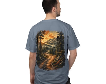 Scenic Forest Trail T-Shirt, Mountain Road Adventure Tee, Vintage Outdoor Hiking Camping and Overlanding Shirt