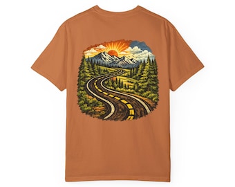 Mountain Road T-Shirt, Scenic Outdoor Adventure Tee, Vintage Forest Highway Shirt, Road Trip Gift
