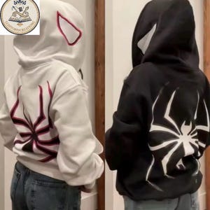 Spider Print Zip Up Hoodie Y2K Grunge Streetwear | Goth Graphic Sweatshirt Hip Hop Style | Unisex Emo Alt Aesthetic Movie Fan Hoodie