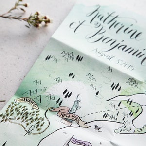 Convite com mapa grande ilustrado personalizado - Artigos de papelaria exclusivos para casamento