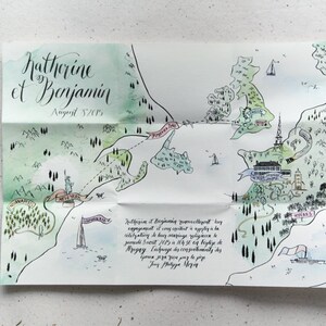 Custom Illustrated Large Map Invitation Unique Wedding Stationery image 3