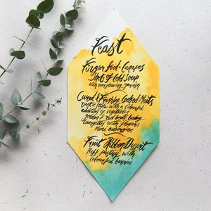 Aangepaste geïllustreerd & geschilderd Menu - unieke bruiloft briefpapier