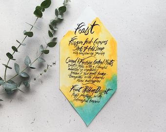 Custom illustré & peint Menu - papeterie de mariage Unique