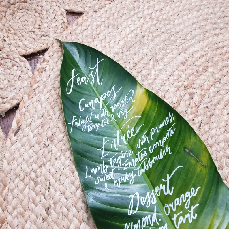 Custom Leaf Calligraphy Menu Unique Wedding Stationery image 2