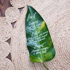 Custom Leaf Calligraphy Menu Unique Wedding Stationery image 1