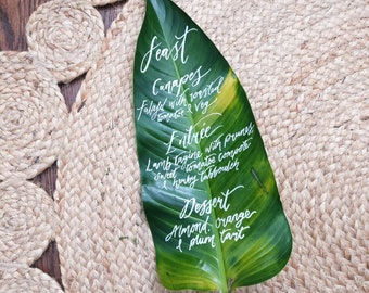 Custom Leaf Calligraphy Menu - Unique Wedding Stationery