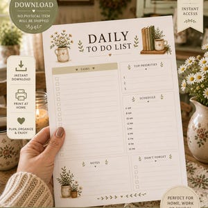Tägliche To-Do-Liste im Cottage-Core-Stil zum Ausdrucken, Rustikaler Planer, Aufgabenorganisator (Digitaler Download)