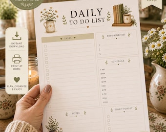 Cottage Core Daily To-Do List Printable, Rustic Planner, Task Organizer (Digital Download)