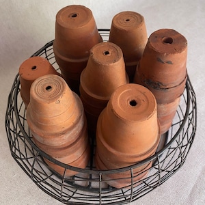 Aged Terracotta Flower Pots, Natural Patina, Tiny 2 Inch Mini Clay Planters for Succulents, Distressed Cottagecore Shelf Display, Bulk Set
