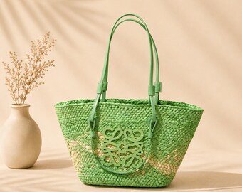 Borsa tote in rafia con pochette a coulisse, borsetta estiva da spiaggia