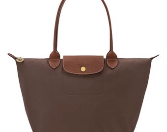Le Pliage Large Brown Nylon Tote Bag with Leather Handles