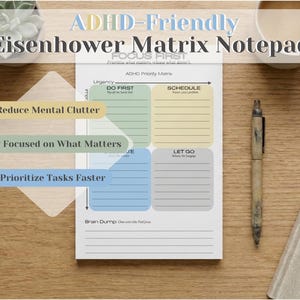 Blocco note/agenda per la concentrazione e l'organizzazione a tema Matrice di Eisenhower per ADHD, 10x15 cm.