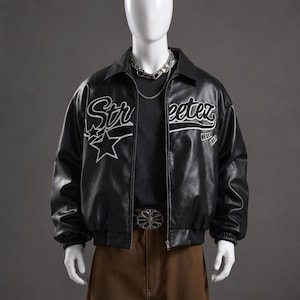Custom Black Leather Letterman Jacket | Men's Varsity Bomber Jacket | Chenille Patch Embroidered Coat | Handmade College Style Jacket