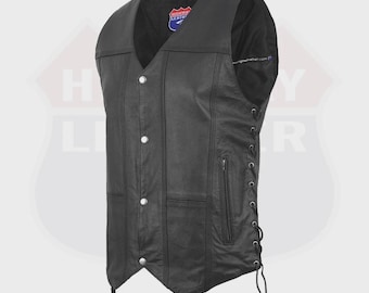 Zwart echt leren heren motorvest - meerdere zakken bikerstijl ANARCHY SOA