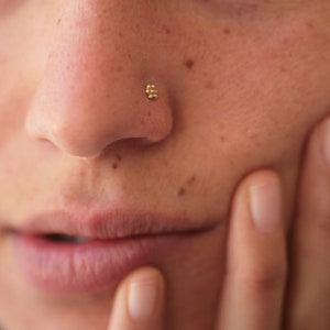 Gold nose stud, Flower nose stud, India nose stud, Solid gold nose stud, Tiny nose Stud, Nose piercing, 14k gold nose stud, Dainty, Boho image 4