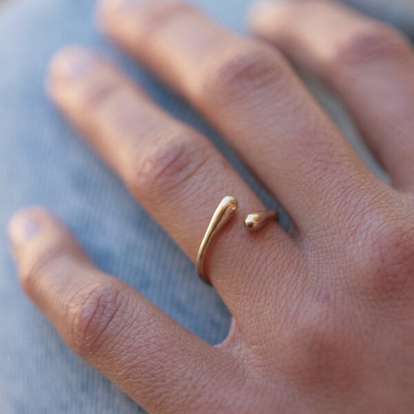 Gold ring, Solid gold ring, 14k gold ring, Adjustable gold ring, Gold ring for woman, Minimalist gold ring, Open gold ring, Boho gold ring