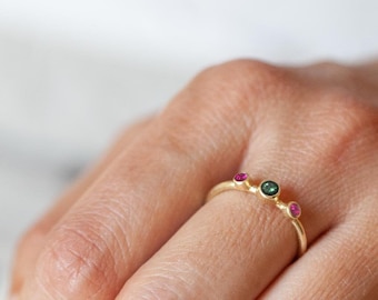 Gold ring women, Multi stone ring, 14k gold ring, Gemstone gold ring, Ruby ring, Tourmaline ring, Modern gold ring, Solid Gold ring, Stacked