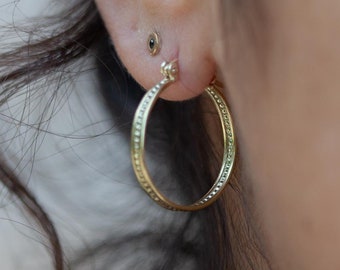 Solid gold hoops, Gold hoop earrings, 14k gold earrings, Ethnic earrings, India earrings, Boho earrings, Gold hoop earrings, Medium size