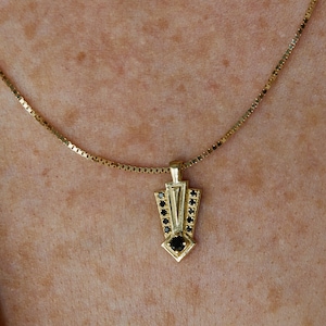 Black diamond necklace, Gold pendant necklace, Modern diamond necklace, Geometric pendant necklace, Solid gold necklace, 14k necklace
