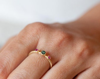 Tourmaline ring, Gold ruby ring, Rings for women, 14k gold ring, Multi stone ring, Stacked gold ring, Dainty gemstones ring, Solid gold ring
