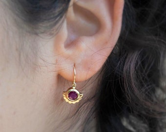 Gold ruby earrings, 14k Gold earrings, Flower earrings, Drop earrings, Indian gold earrings, Gemstone earrings, Boho earrings, Solid gold