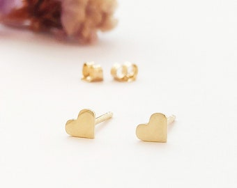 Heart studs, Solid gold earrings, 14k gold earrings, Gold hearts earrings, Cute gold earrings, Gold girl earrings, Tiny gold stud,Cartilage