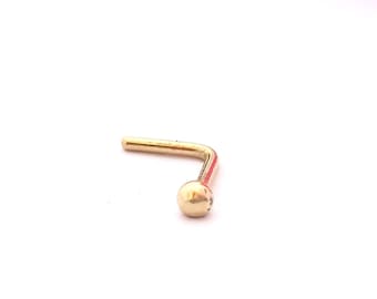 Solider Goldnasenstecker, niedlicher Nasenstecker, 14k Nasenstecker, Minimalistischer Nasenstecker, kleiner Nasenstecker, 20g, 22g, Nasenpiercingschmuck, L-Biegung, Schraube