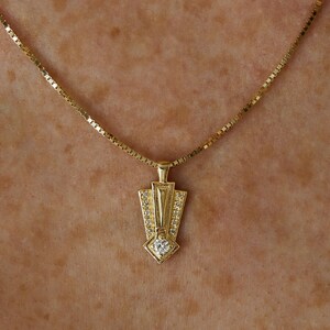 Unique Dimond necklace, Modern diamond necklace, Solid gold necklace, Diamond pendant necklace, 14k gold necklace, Geometric necklace