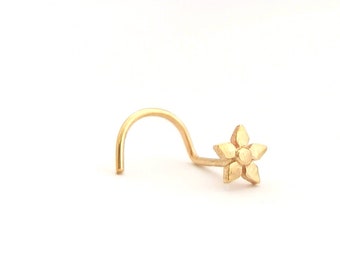 Piercing de nariz em ouro 14k, Piercing de nariz em ouro, Piercing de nariz em forma de flor, Piercing de nariz pequeno, Piercing de nariz delicado, Piercing de nariz boho, Joia para piercing em ouro maciço, 22g, 20g