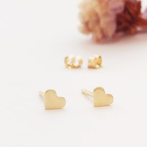 Gold heart studs, Solid gold earrings, 14k gold earrings, Tiny gold studs, Second hole earrings, Gold studs for girls, Ear piercing, Cute
