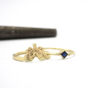 Bridal ring set, Sapphire gold ring, Gold rings women, Gold ring set, Boho engagement ring, Stacked gold rings, Sapphire promise ring, Solid