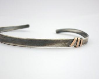 Men's bracelet, Men's sterling silver bracelet, Silver & gold bracelet, Men's cuff, Silver cuff, Men bangle, Gift for him, Rustic bracelet