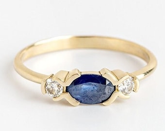 Unique diamond ring, Sapphire gold ring, 14k gold ring, Multi stone ring, Oval ring, Alternative engagement ring, Diamond wedding ring, Boho